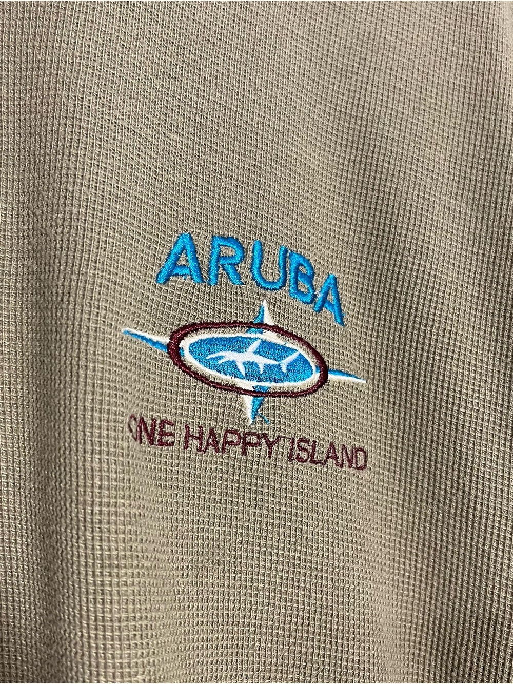 Vintage Aruba One Happy Island Olive Green Short Sleeve Polo Shirt Mens Large - Picture 2 of 6